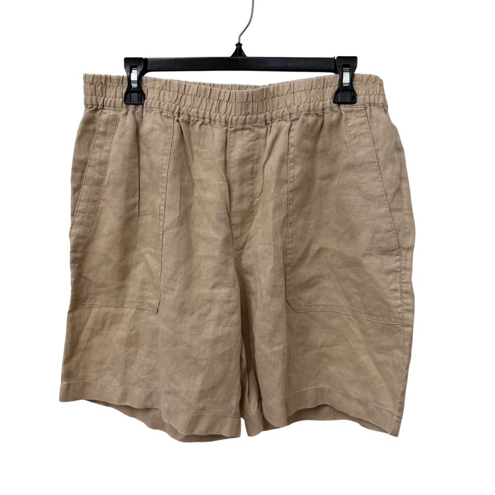 Lauren Ralph Lauren Shorts 10 Tan Linen Elastic Waist High Rise Relaxed